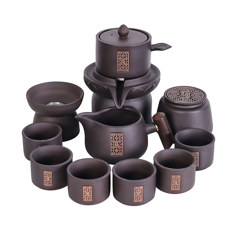 Purple clay lazy person automatic tea set, Kung Fu teapot, home tea tray, living room tea brewing tea set complete gift