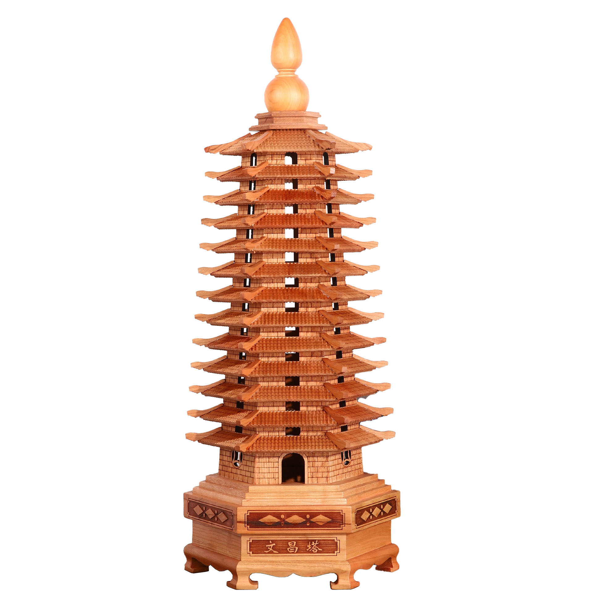 Peach wood Wenchang Pagoda anti-corrosion carvings, Wenchang Pagoda ornaments, wooden nine-story and thirteen-story wooden study desk decorations