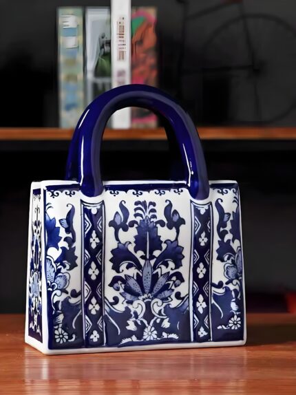 青花新中式复古文艺手绘陶瓷器包花瓶摆件装饰品工艺品书桌博古架