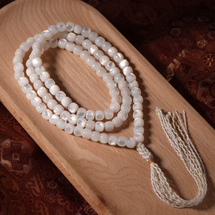 Mother-of-pearl old fish bone 108 beads handmade Tibetan old-style Australian white mother-of-pearl Tibetan cultural play Bracelet necklace