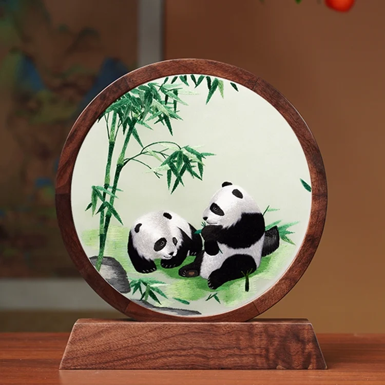 苏州苏绣双面绣摆件刺绣熊猫摆台蜀绣中国特色伴手礼品送老外2