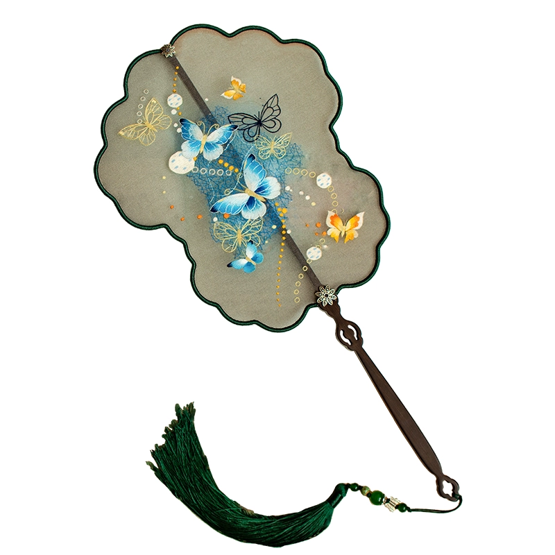 Ancient style Su embroidery fan handmade double-sided embroidered palace fan Chinese style ancient costume Hanfu tassel round fan embroidery craft gift